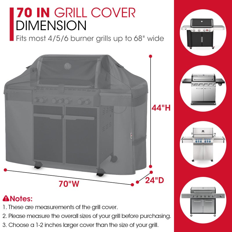 Unicook Large Gas Grill Cover 70 Inch, Outdoor Heavy Duty Waterproof BBQ Cover, Fade Resistant Patio Barbecue Protector, All Weather Protection for Backyard Grills, Gray - Image 2